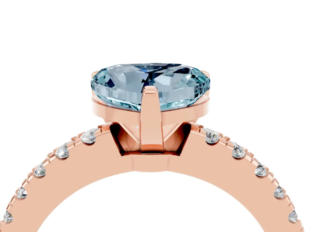 Heart Cut Solitaire Aquamarine with Pavé Band and Four-Prong Setting Rose gold