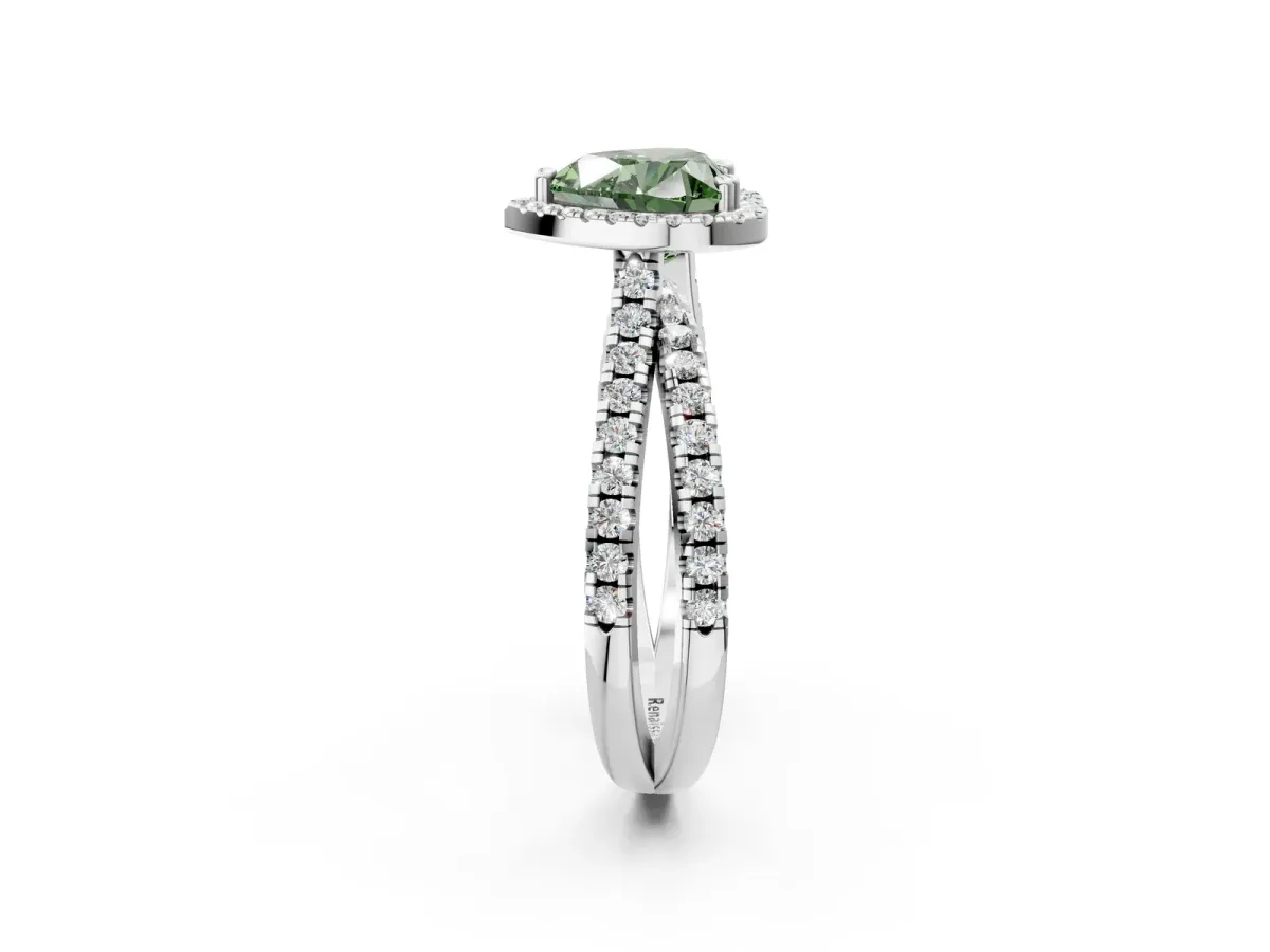 Fancy Green Heart Cut Halo Split Shank Diamond Ring with Pavé Setting Platinum