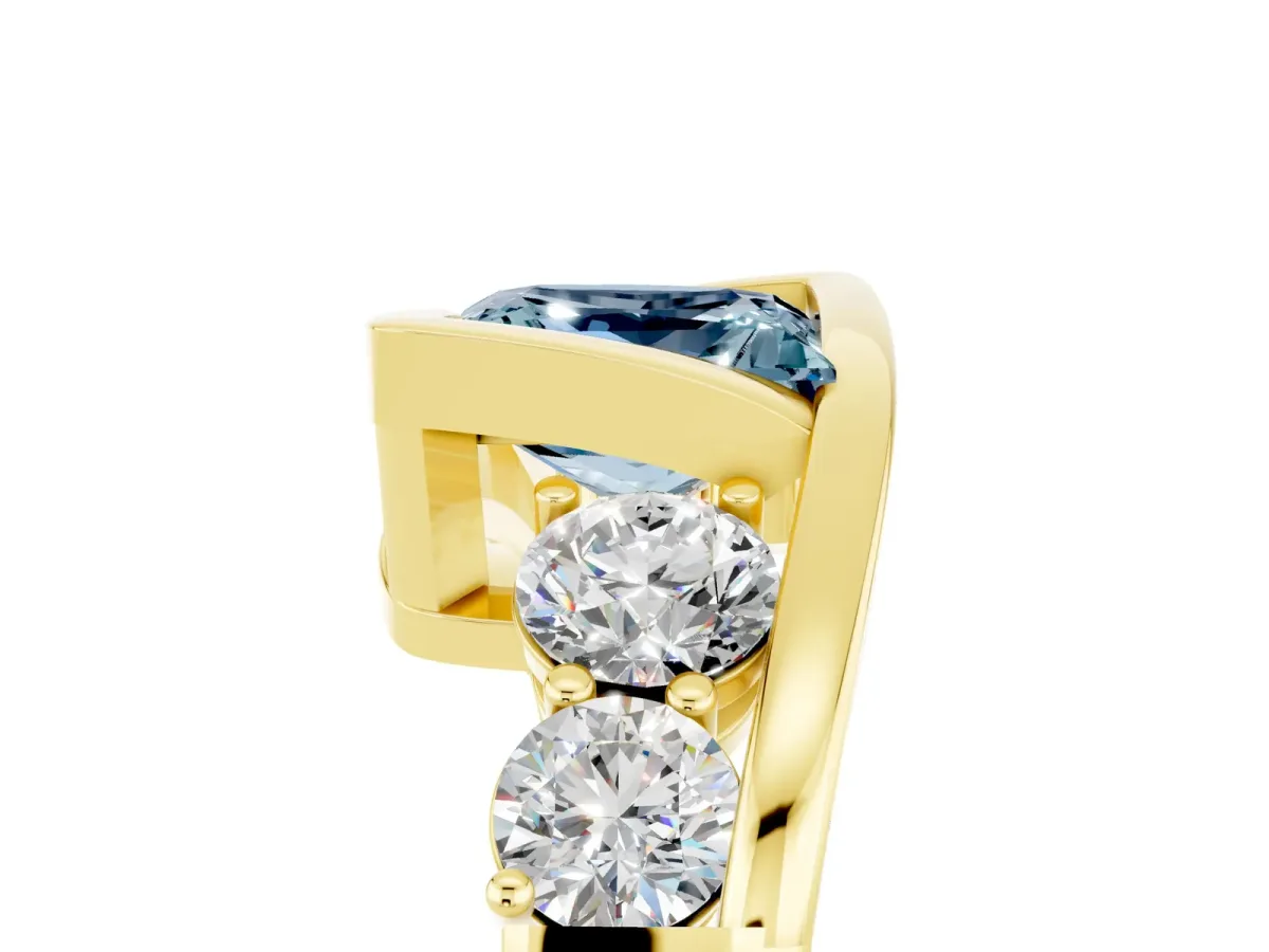 Bezel Set Princess Cut Aquamarine Bypass Ring with Round Accents Yellow gold