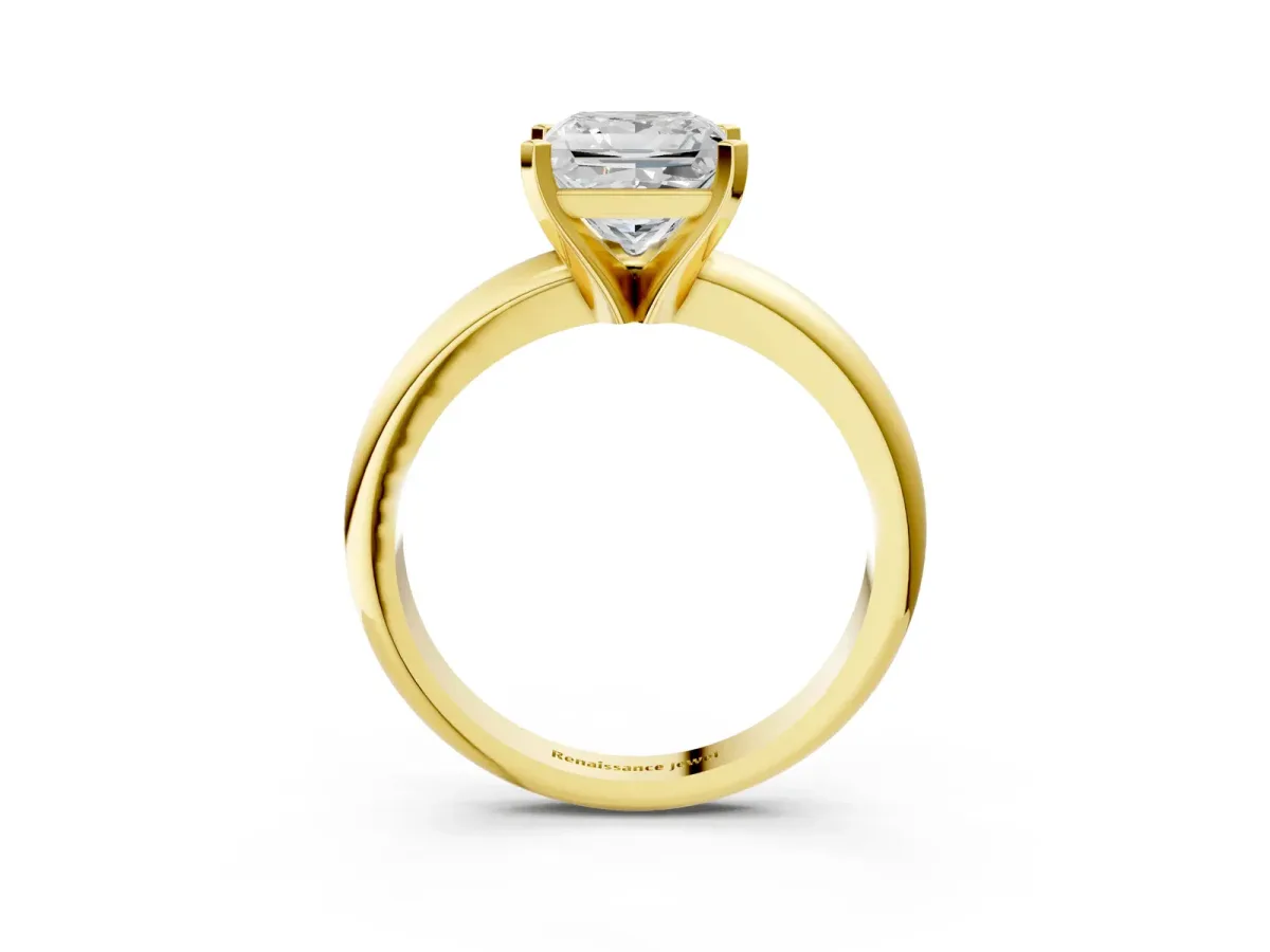 Princess Cut Diamond Solitaire Engagement Ring with Round Band and Four-Prong Setting Yellow gold