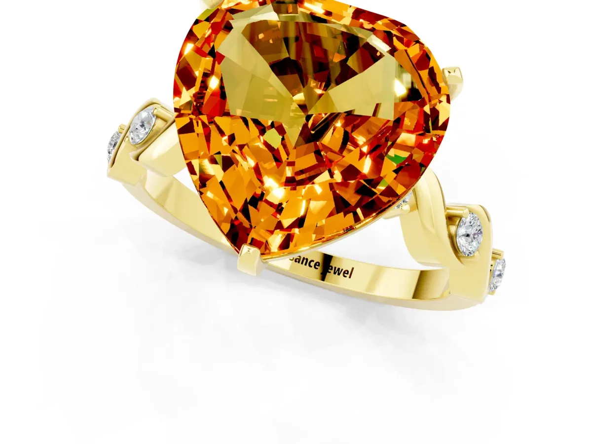 Heart Cut Citrine Solitaire Twisted Band with Round Accents and Prong Setting Yellow gold