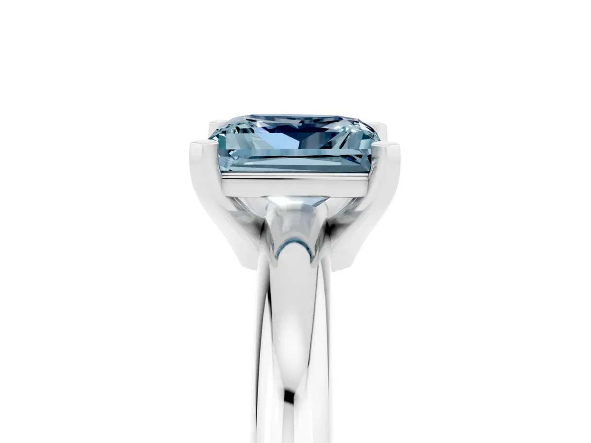 Princess Cut Aquamarine Solitaire Engagement Ring with Round Band and Four-Prong Setting White gold
