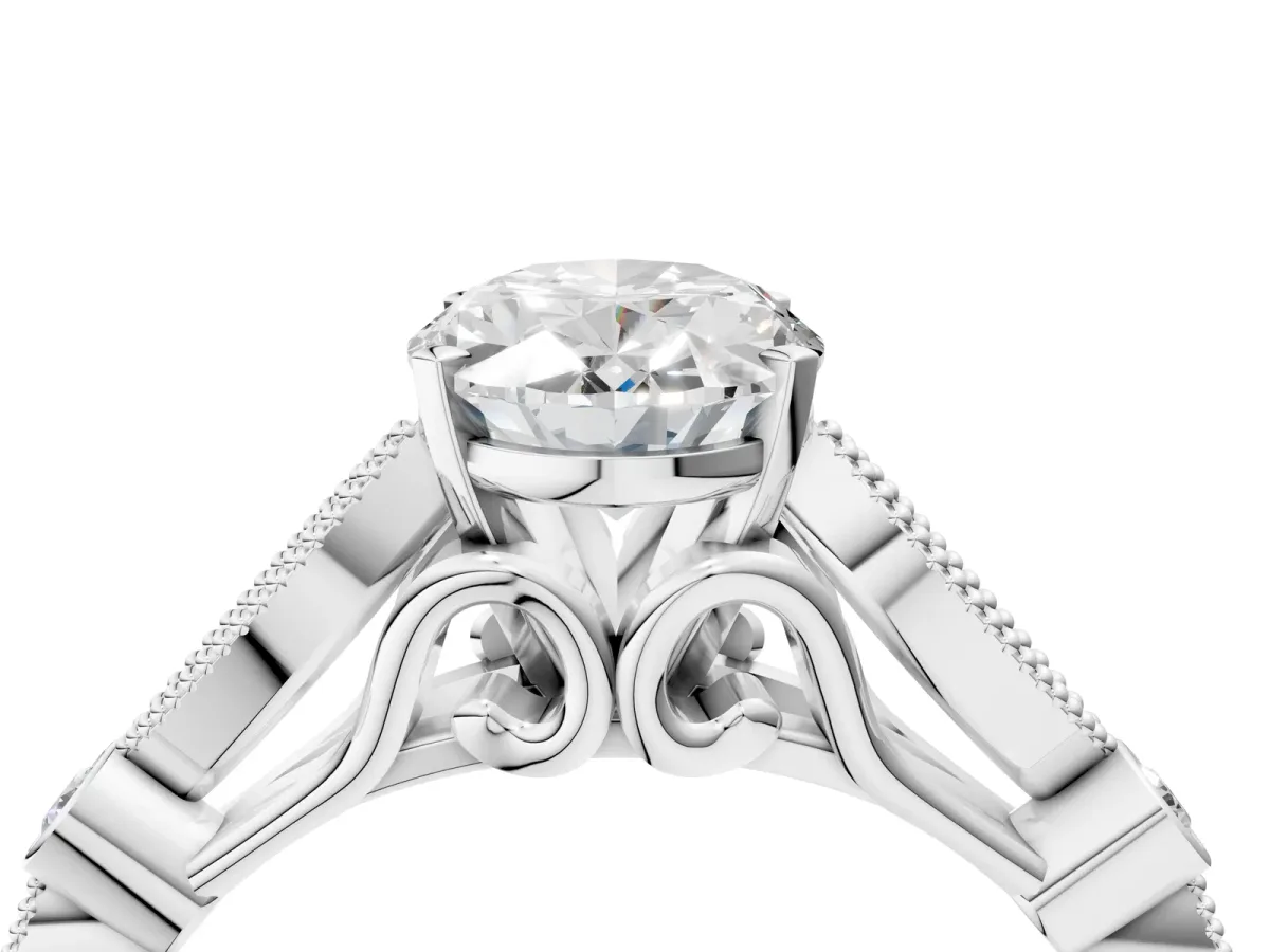 Oval Cut Cut Diamond with Milgrain Marquise and Bezel Accents on a Solitaire Band with Prong Setting Silver