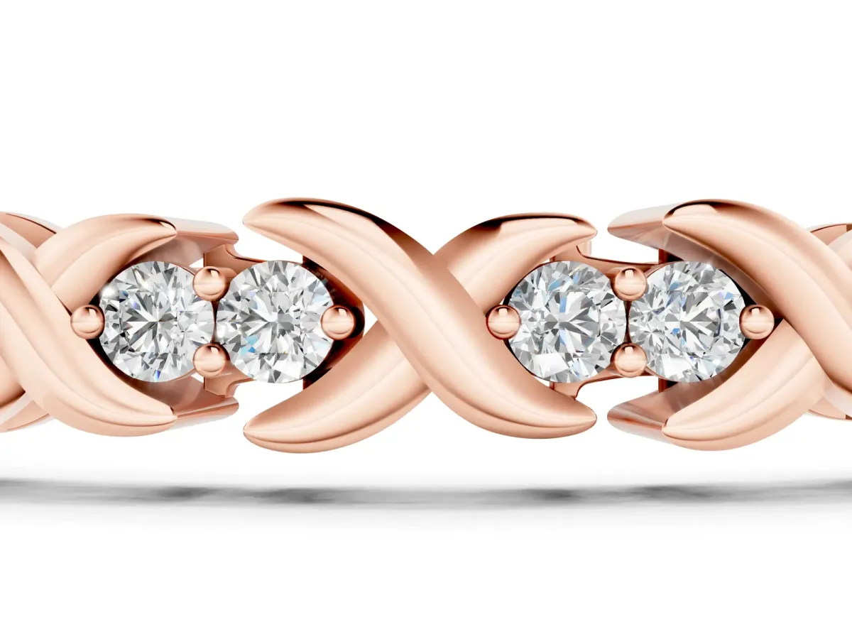 Round Diamond Tennis Bracelet with X-Link Band and Prong Setting Rose gold