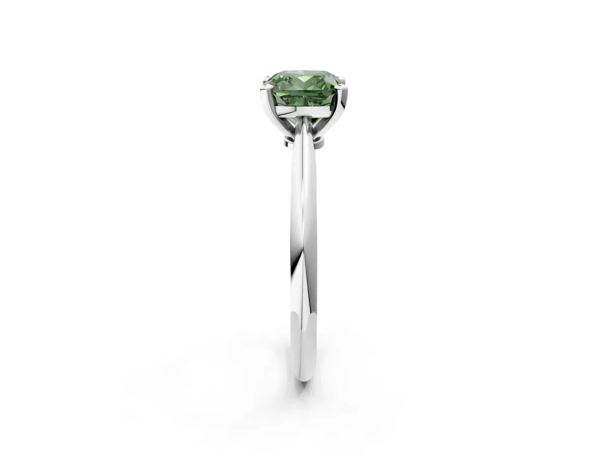 Fancy Green Cushion Cut Diamond Solitaire Engagement Ring with Classic Band and Four-Prong Setting White gold