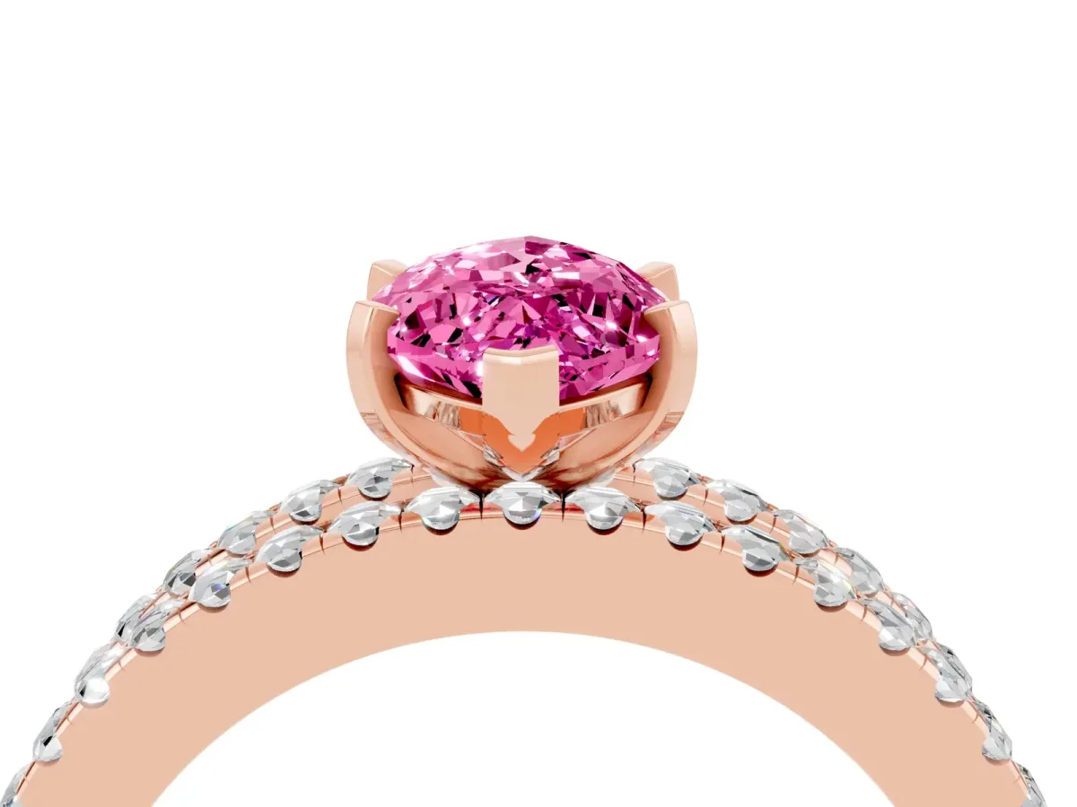 Marquise Cut Pink Sapphire Solitaire Ring with Pavé and Channel Set Band Rose gold