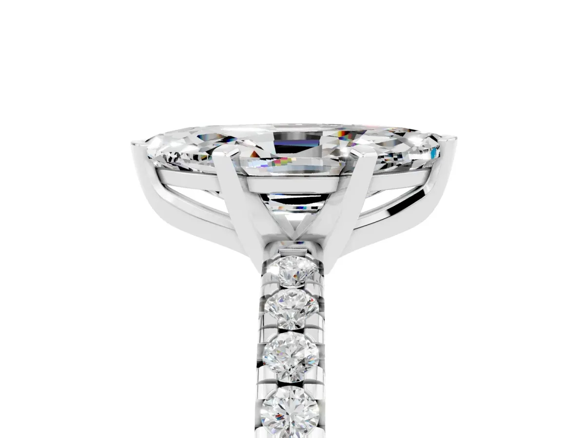 Marquise Cut Moissanite Solitaire Pavé Engagement Ring with Round Band and Prong Setting White gold