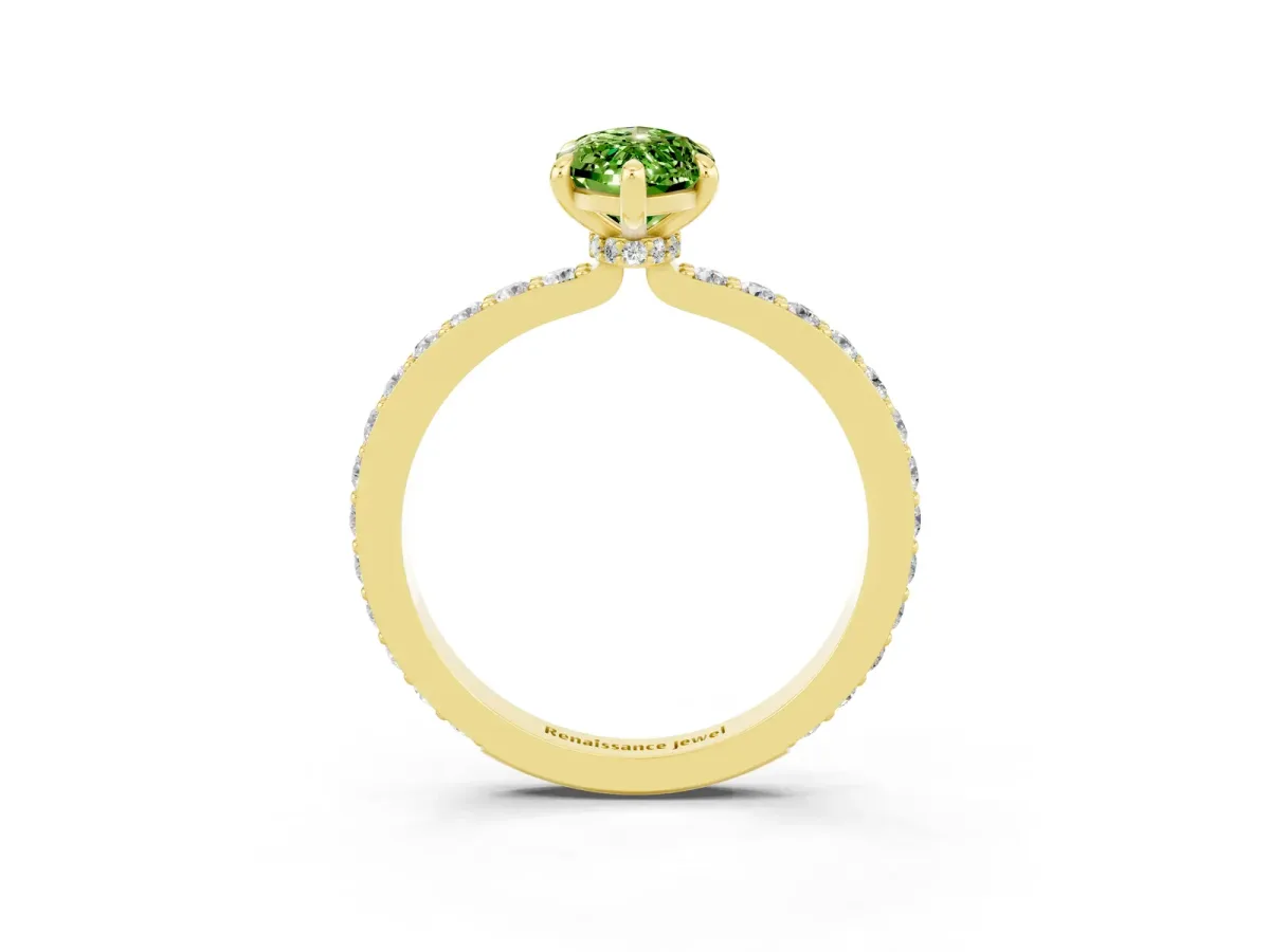 Marquise Cut Peridot Solitaire Engagement Ring with Pavé Band and Four-Prong Setting Yellow gold
