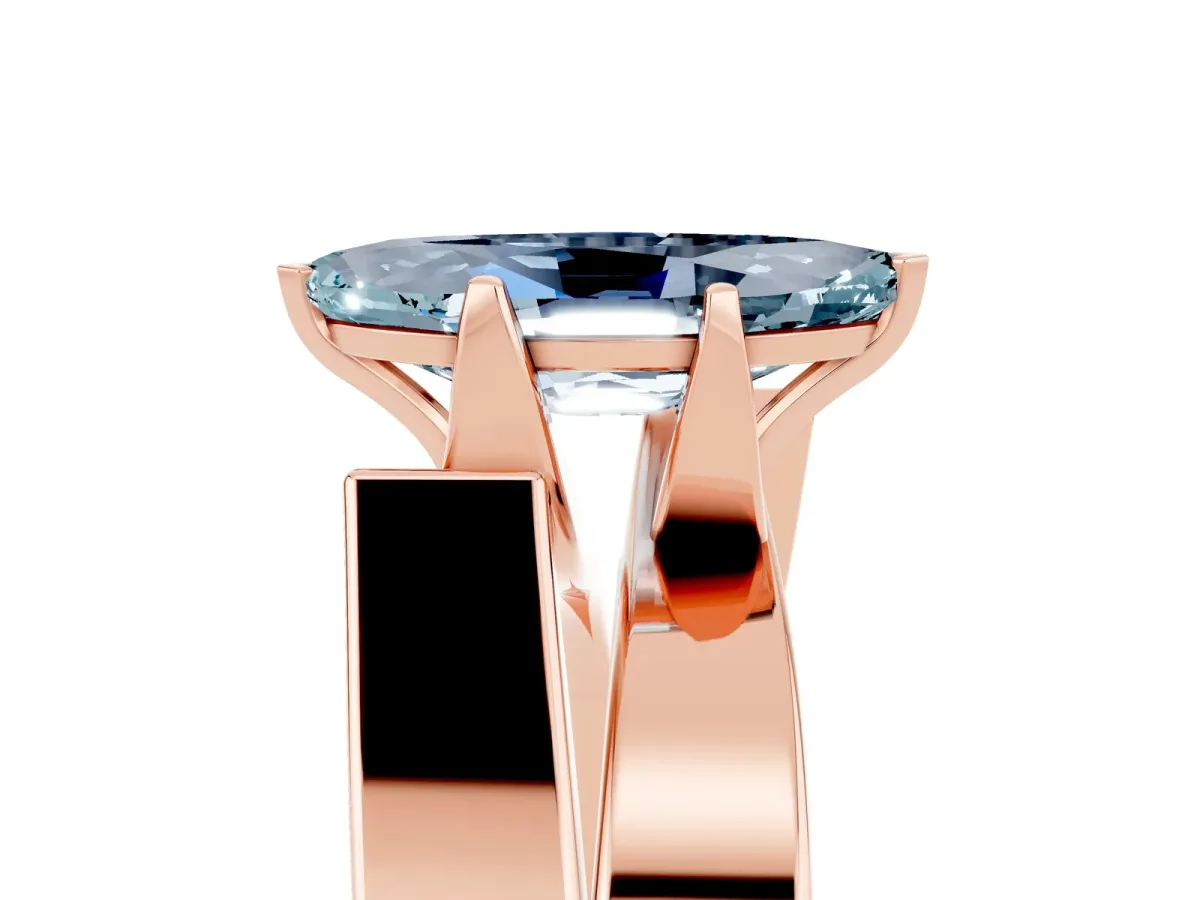 Modern Tension Set Marquise Cut Aquamarine Solitaire Wide Band Ring Rose gold