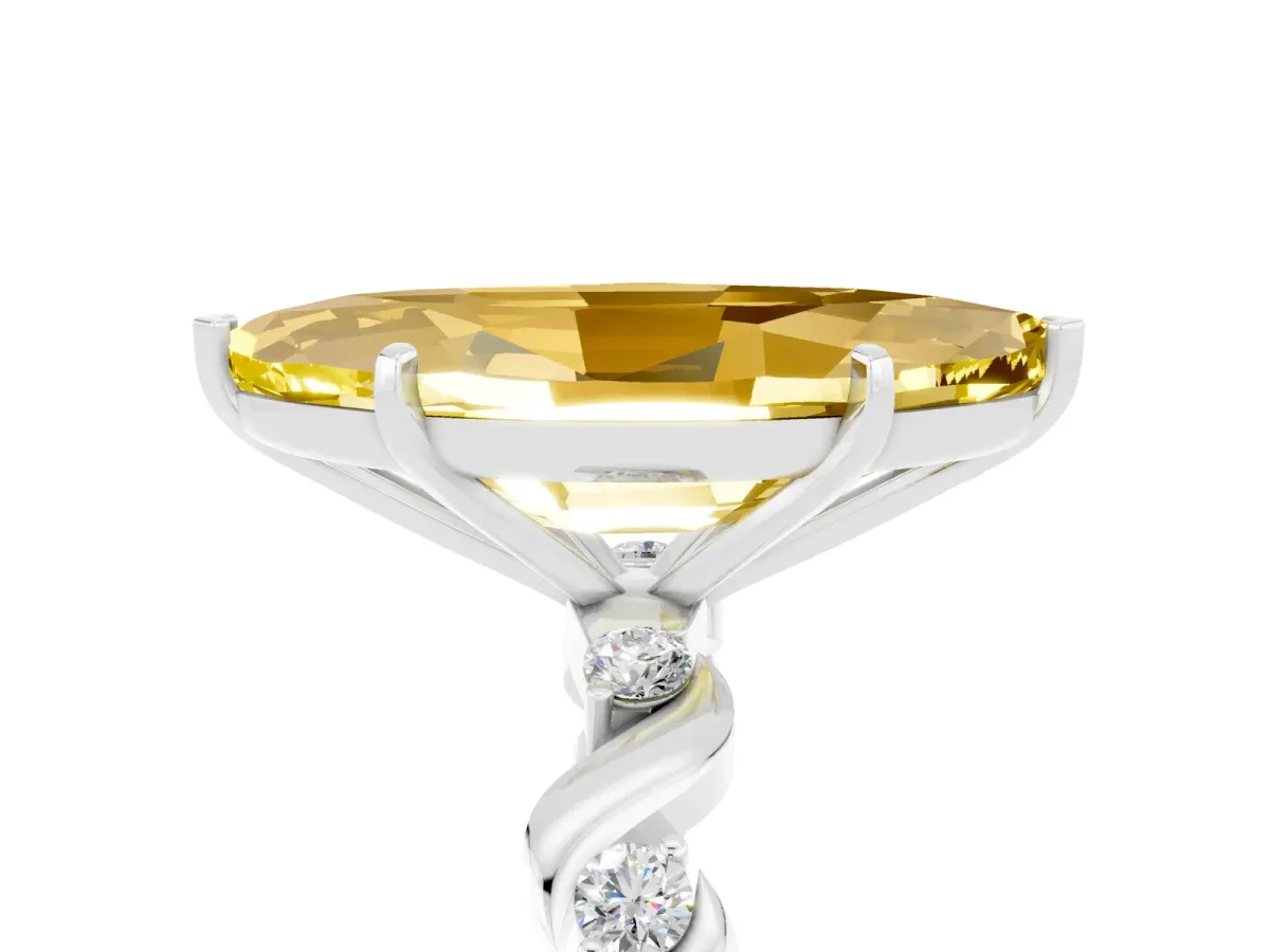 Marquise Cut Yellow Sapphire Solitaire Twisted Band with Round Accents and Prong Setting Platinum