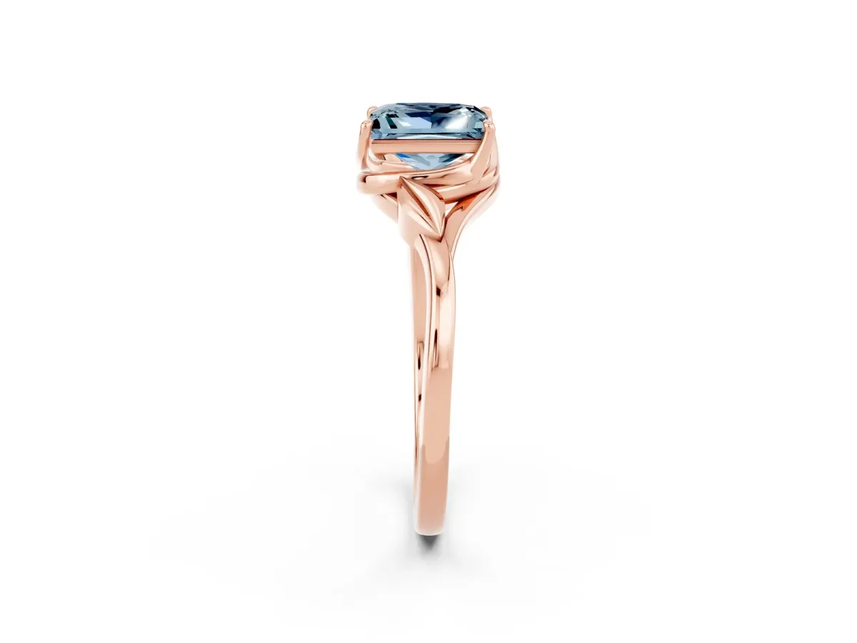 Princess Cut Aquamarine Solitaire Ring with Twist Band and Four-Prong Setting Rose gold