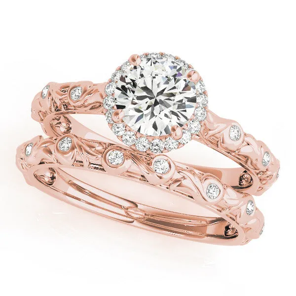 Marquise Cut Diamond Halo Ring with Filigree Band and Prong Setting Rose gold