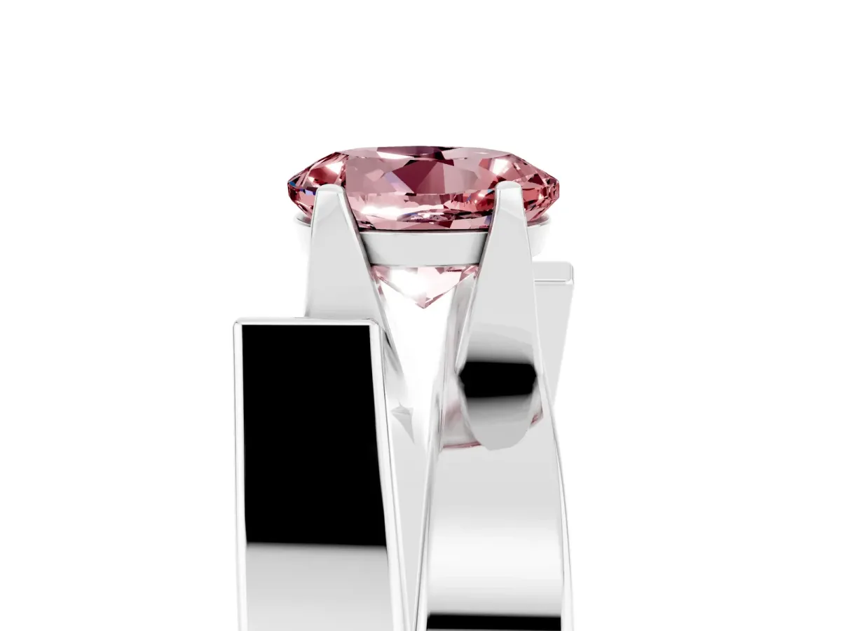 Modern Tension Set Round Cut Morganite Solitaire Wide Band Ring Silver