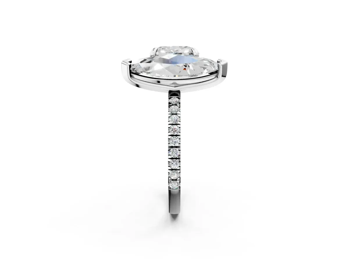Cushion and Marquise Toi Moi Ring with Prong Setting and Micro Pave Band Silver