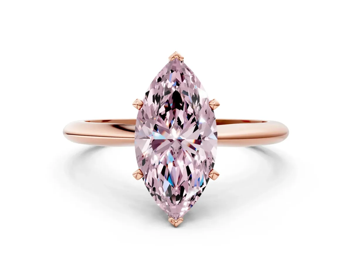 Fancy Pink Marquise Cut Diamond Solitaire Engagement Ring with Classic Band and Four-Prong Setting Rose gold
