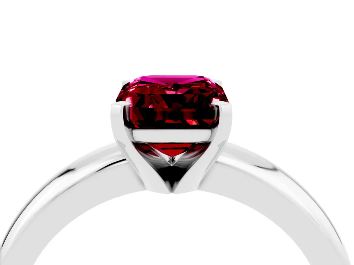 Emerald Cut Garnet Solitaire Engagement Ring with Round Band and Four-Prong Setting Platinum
