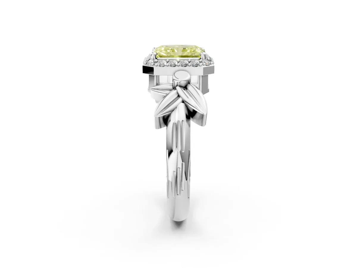 Fancy Yellow Radiant Cut Halo Diamond Floral Band with Four-Prong Setting Platinum