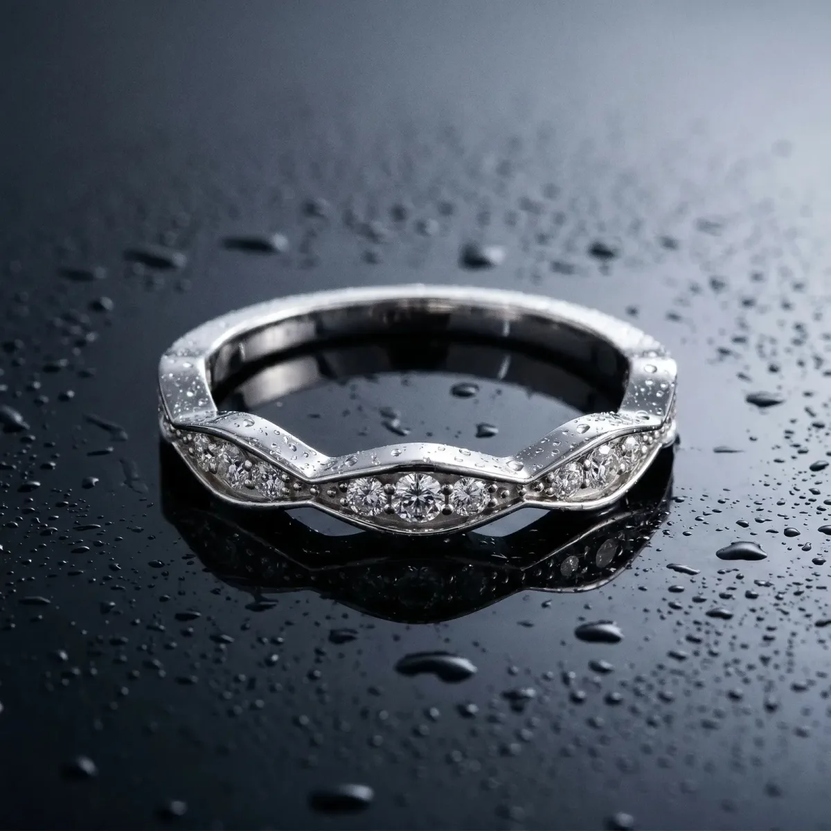 Round Diamond Scalloped Pavé Eternity Band White gold