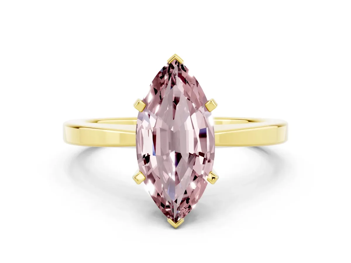 Marquise Cut Morganite Solitaire Engagement Ring with Classic Band and Four-Prong Setting Yellow gold