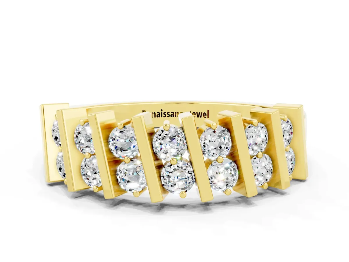 Channel Set Round Moissanite Anniversary Band with Vertical Prongs Yellow gold