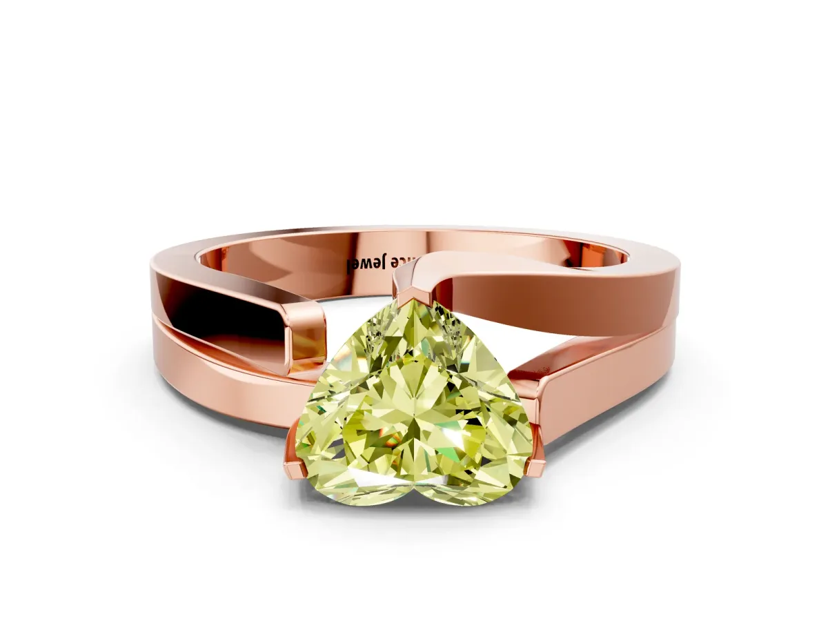 Fancy Yellow Modern Tension Set Heart Cut Diamond Solitaire Wide Band Ring Rose gold