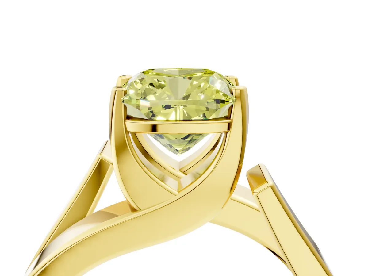 Fancy Yellow Modern Tension Set Cushion Cut Diamond Solitaire Wide Band Ring Yellow gold