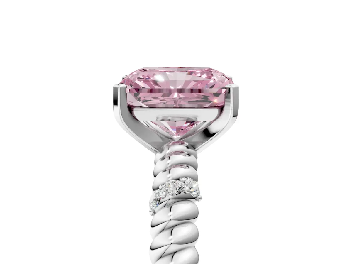 Fancy Pink Radiant Cut Solitaire Twisted Band Prong Set Engagement Ring Silver