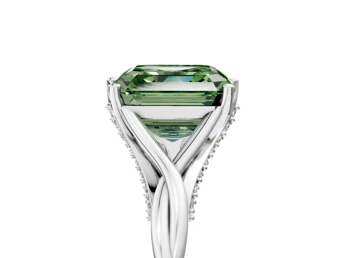 Fancy Green Asscher Cut Solitaire Twist Band Six-Prong Setting Platinum