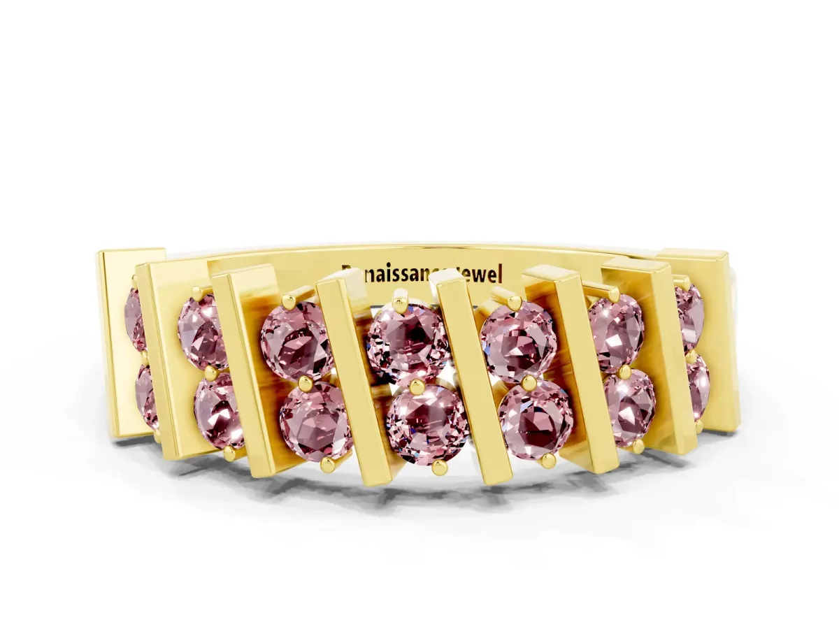Channel Set Round Morganite Anniversary Band with Vertical Prongs Yellow gold