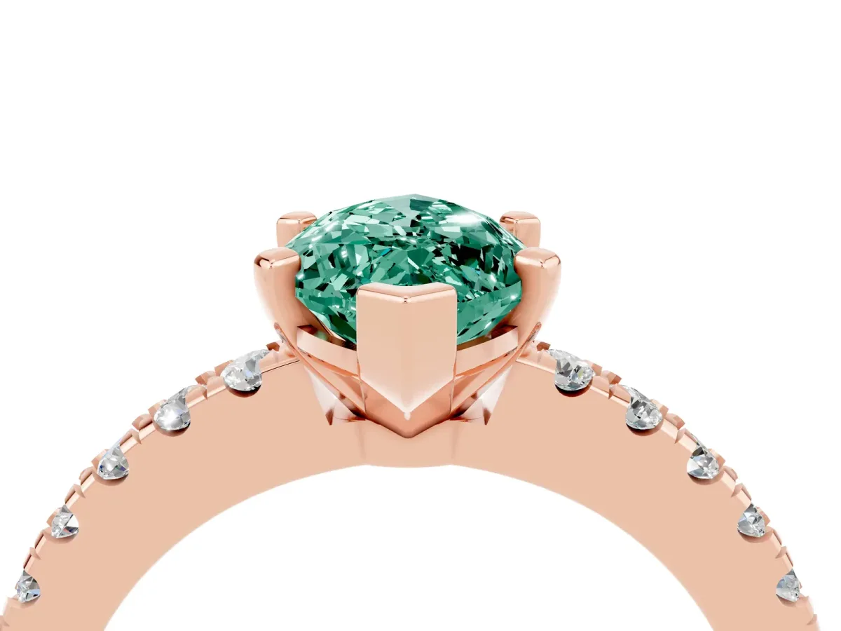 Marquise Cut Solitaire Green Sapphire with Pavé Band and Four-Prong Setting Rose gold