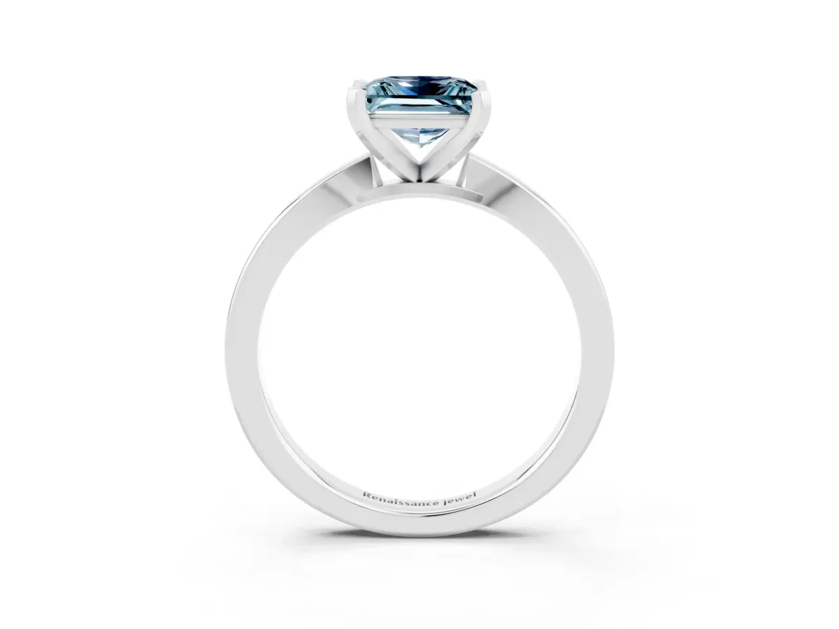 Princess Cut Aquamarine Solitaire Engagement Ring with Classic Band and Four-Prong Setting White gold