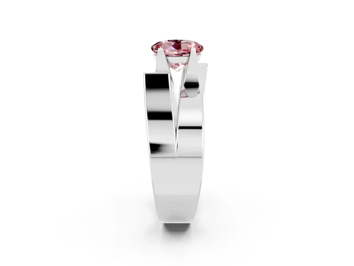 Modern Tension Set Round Cut Morganite Solitaire Wide Band Ring Silver