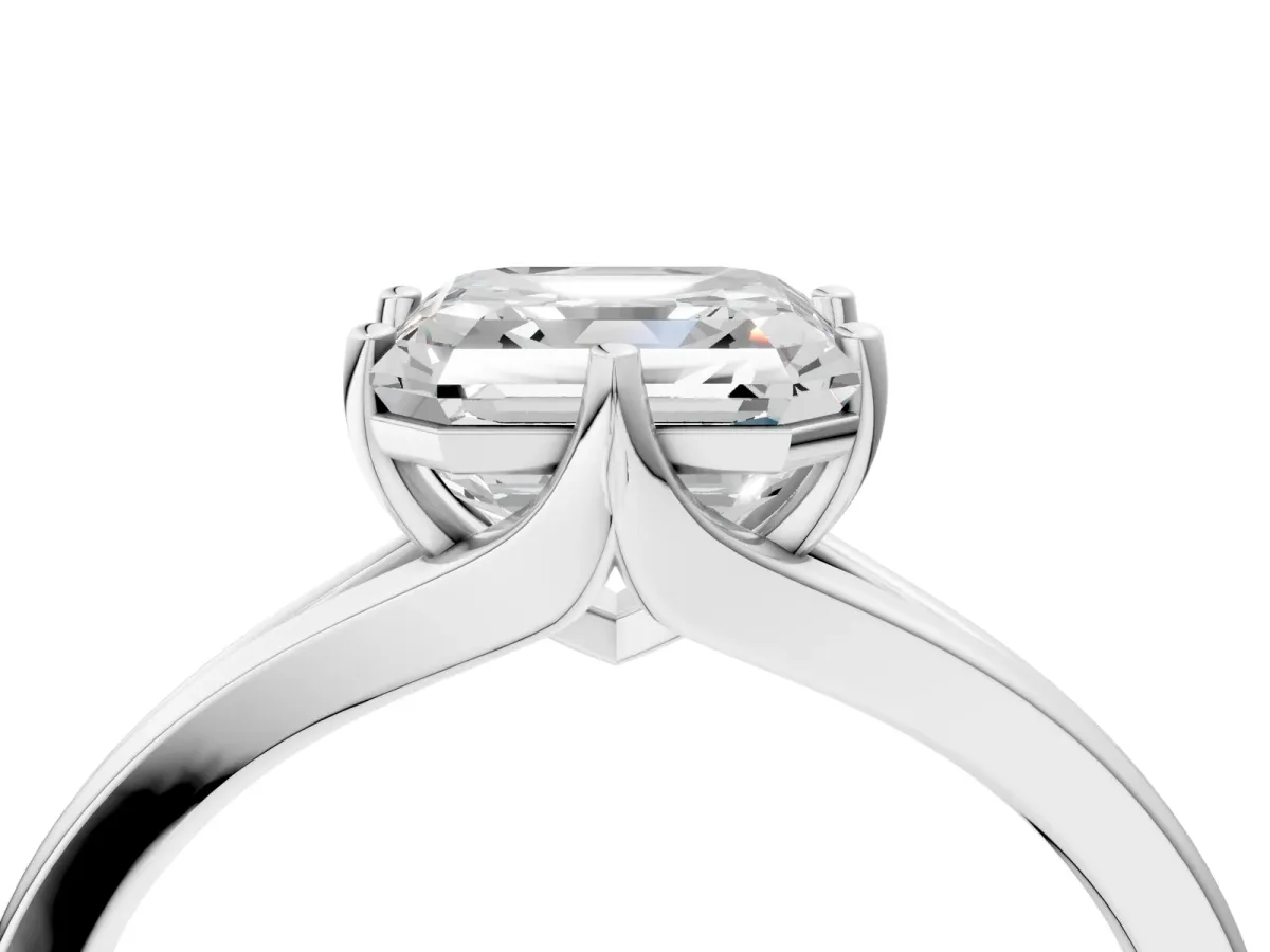 Asscher Cut Solitaire Diamond Ring with Six-Prong Setting and Tapered Band Platinum