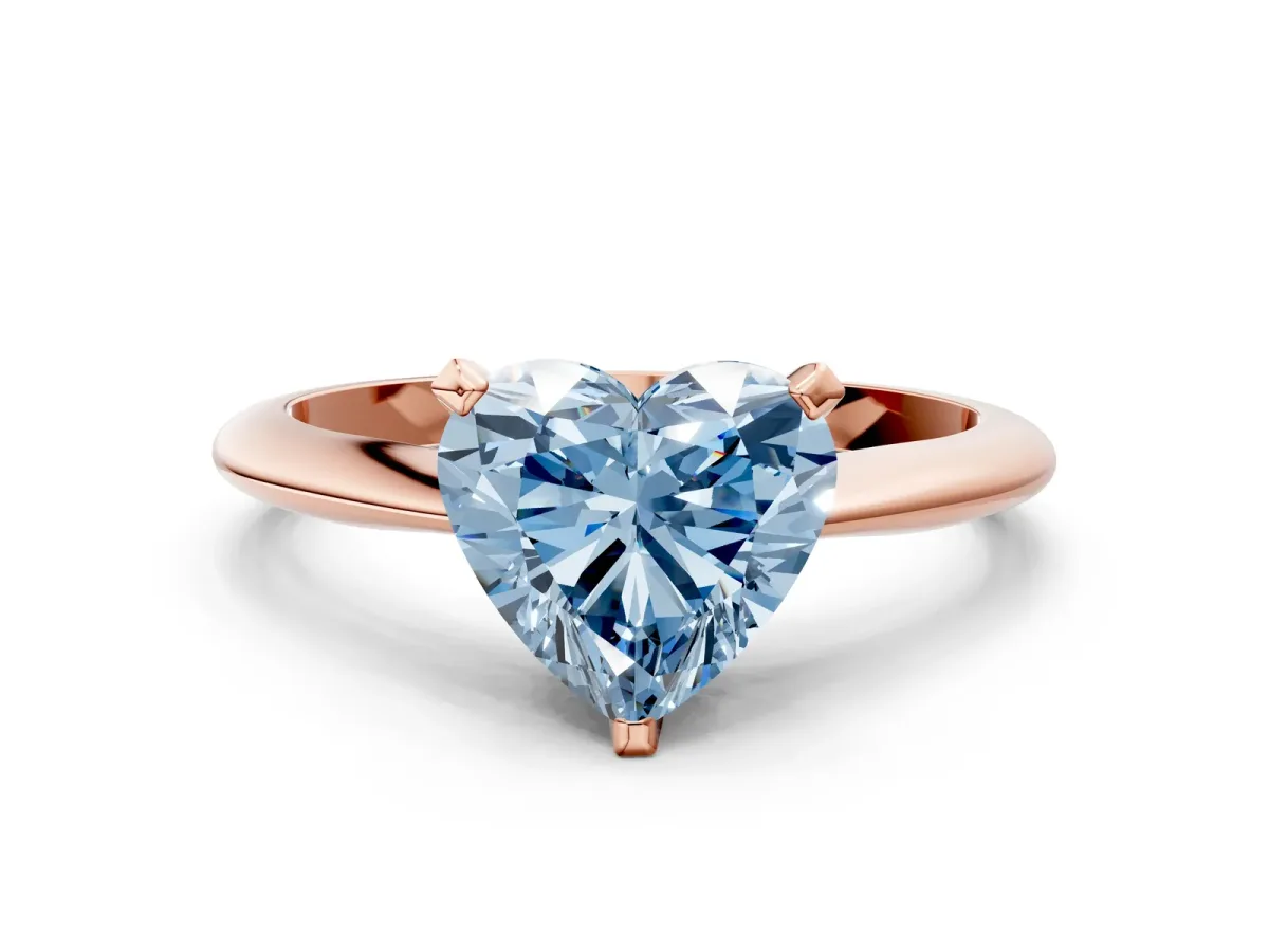 Fancy Blue Heart Cut Diamond Solitaire Engagement Ring with Classic Band and Four-Prong Setting Rose gold