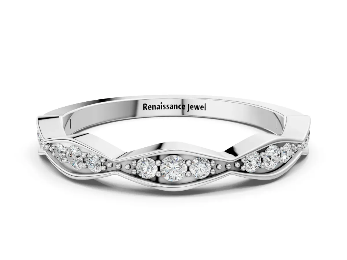 Round Diamond Scalloped Pavé Eternity Band White gold