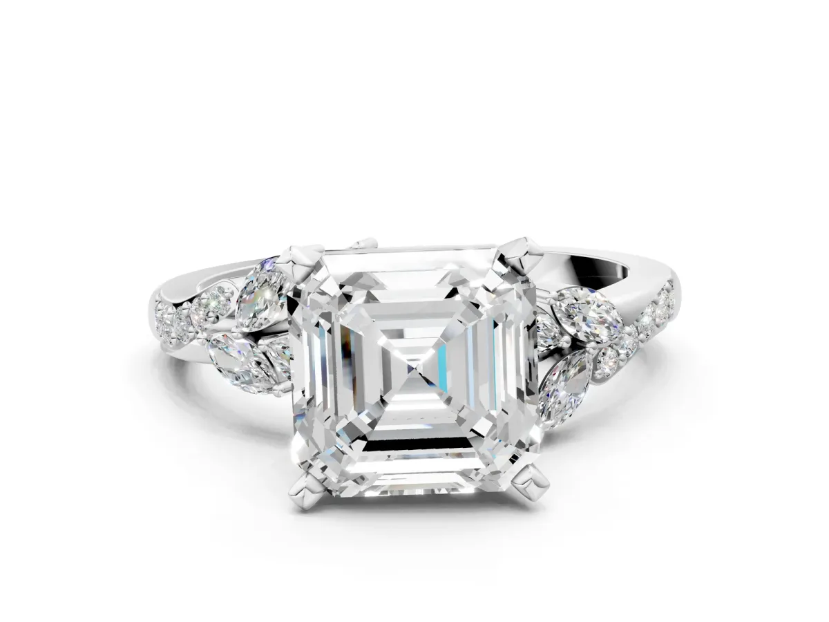 Asscher Cut Solitaire Marquise Twist Band with Six-Prong Setting Platinum