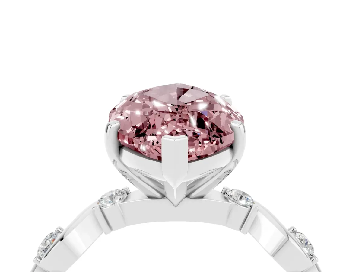 Marquise Cut Morganite Solitaire Twisted Band with Round Accents and Prong Setting White gold
