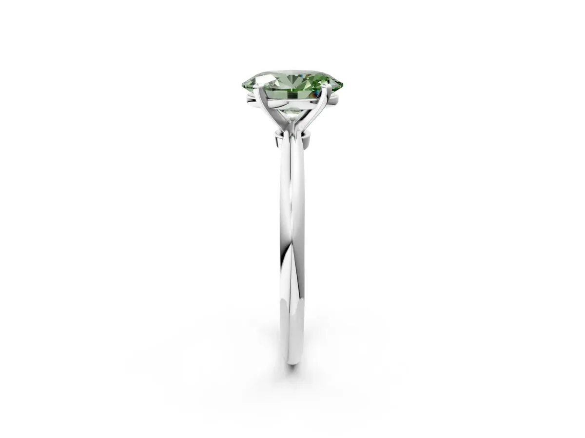 Fancy Green Oval Cut Diamond Solitaire Ring with Six-Prong Setting and Classic Band Platinum