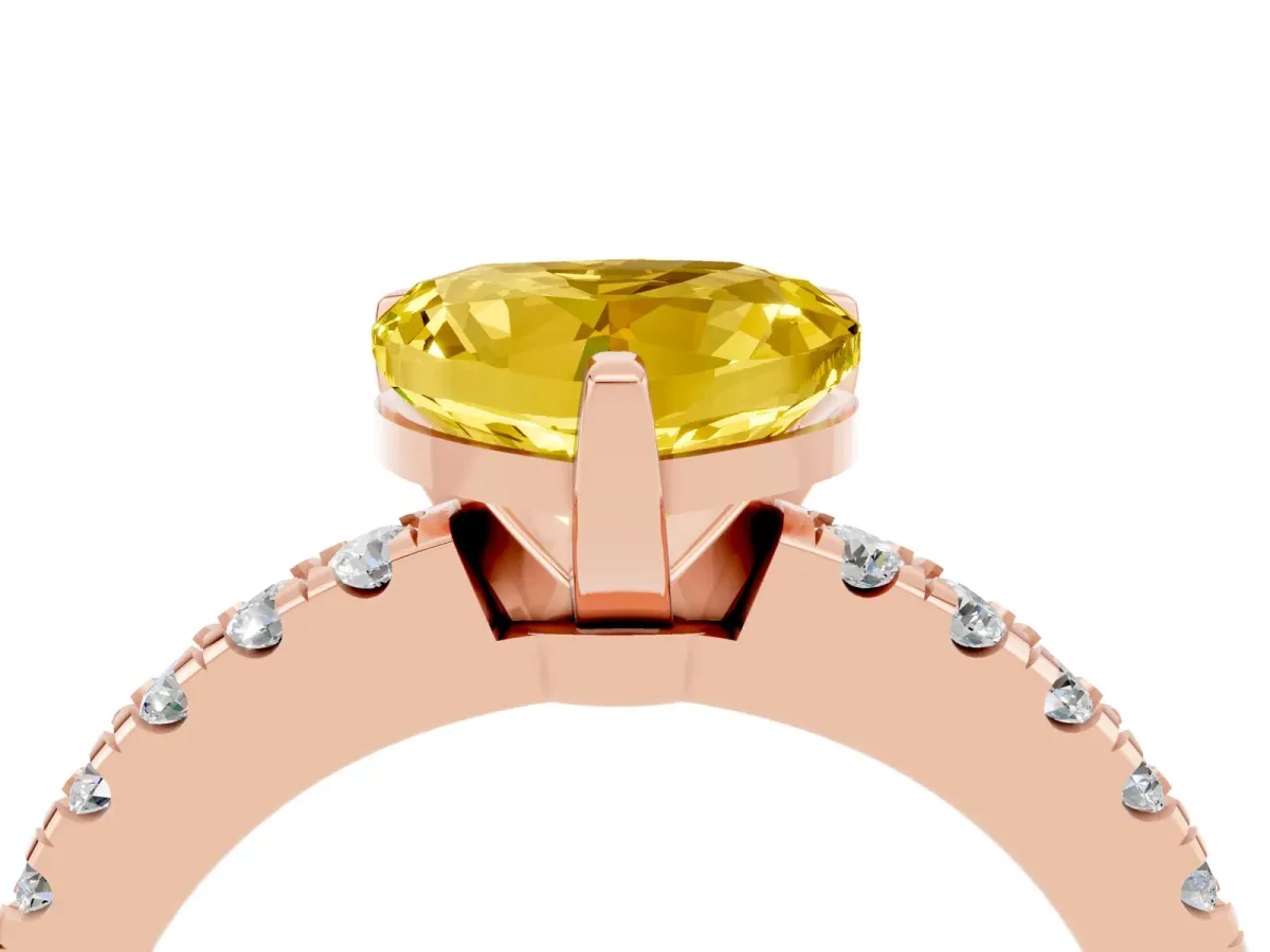 Heart Cut Solitaire Yellow Sapphire with Pavé Band and Four-Prong Setting Rose gold