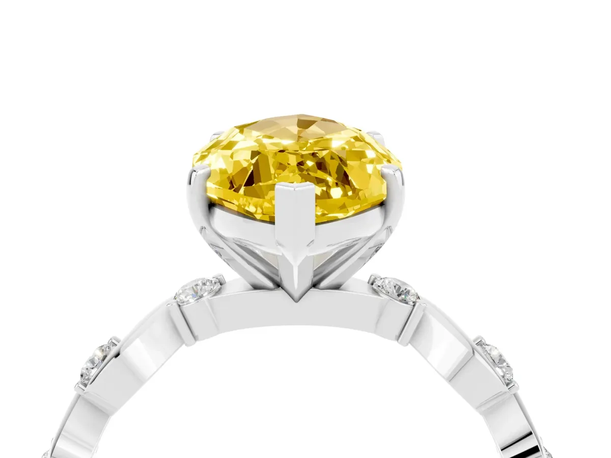 Marquise Cut Yellow Sapphire Solitaire Twisted Band with Round Accents and Prong Setting Platinum