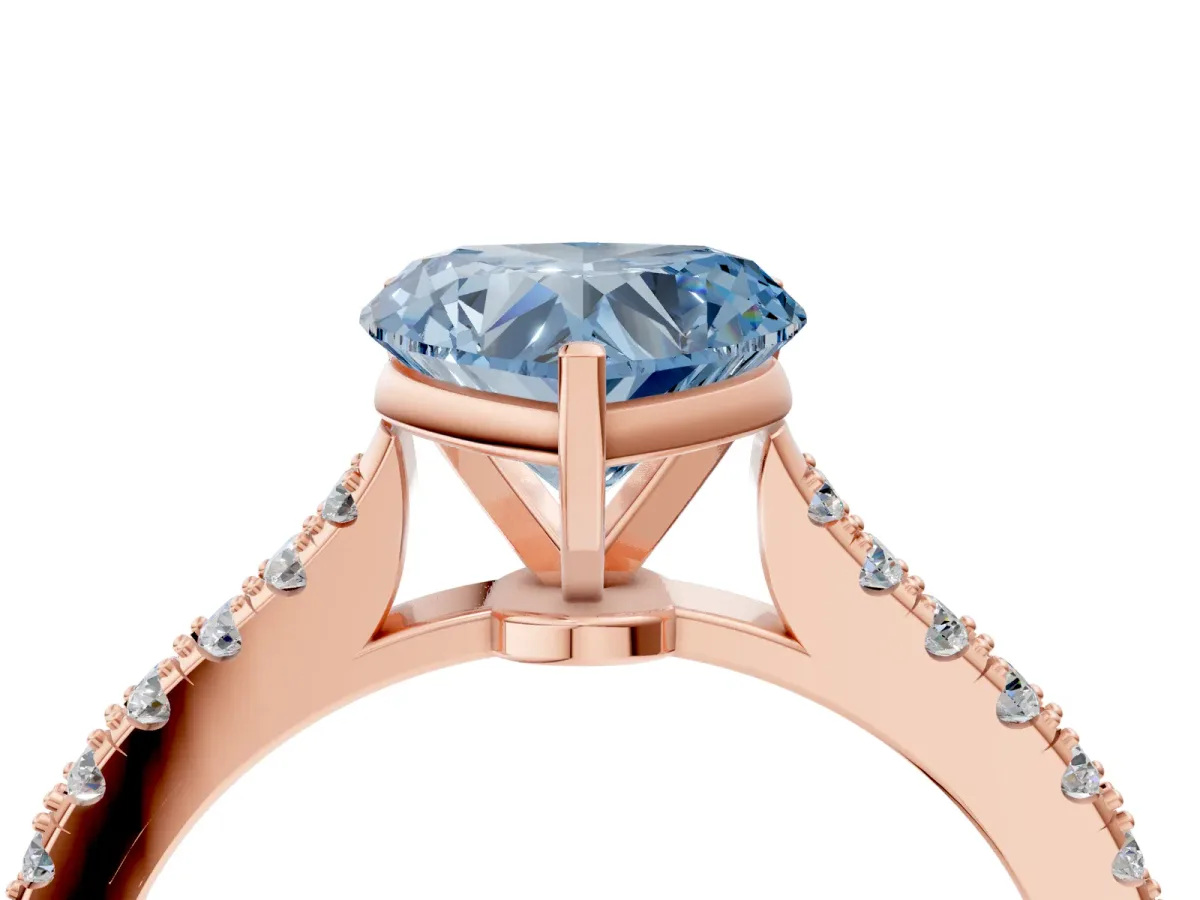 Fancy Blue Heart Cut Cut Solitaire Diamond Engagement Ring with Pave Band and Four-Prong Setting Rose gold