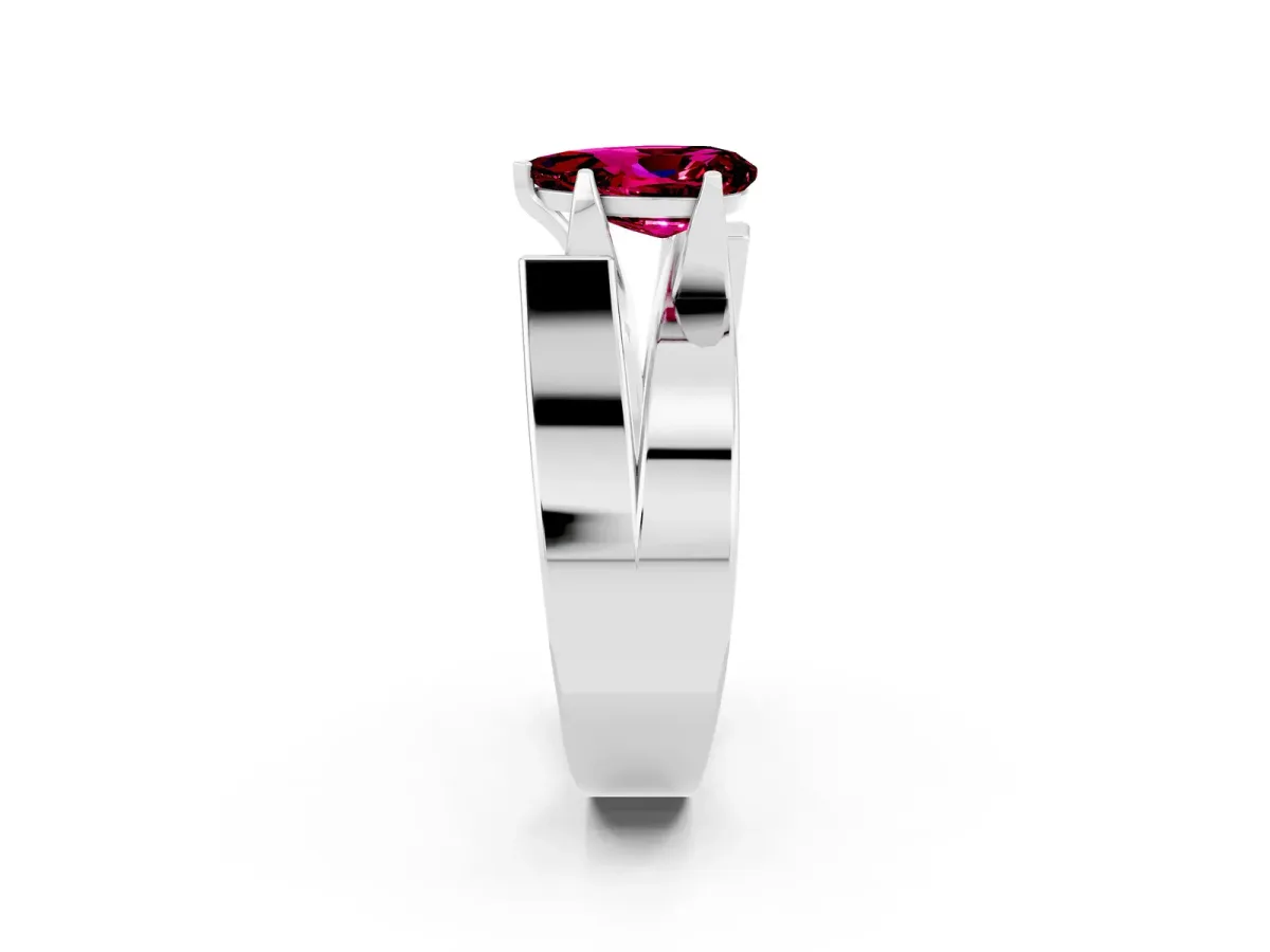 Modern Tension Set Pear Cut Garnet Solitaire Wide Band Ring Silver