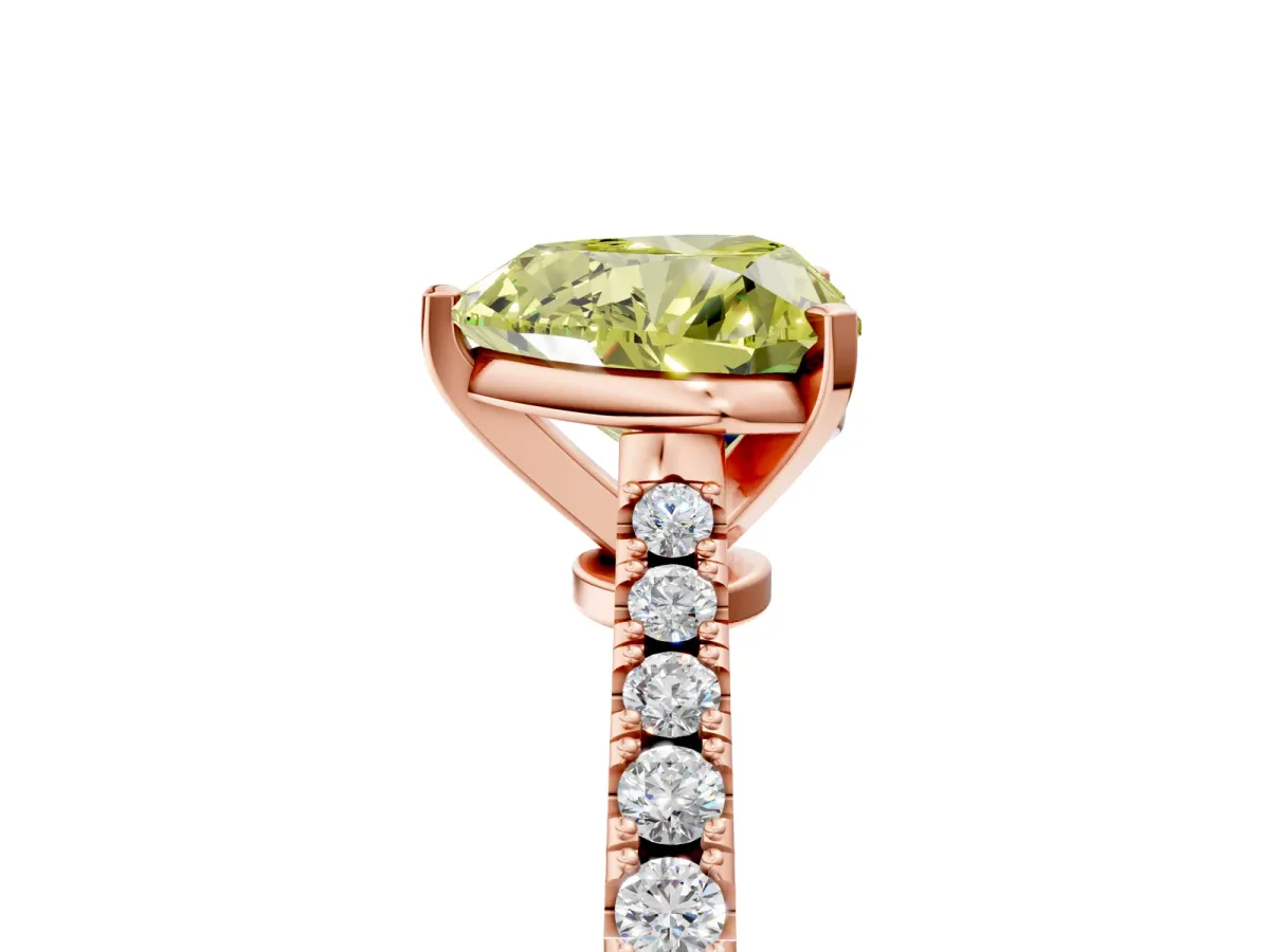 Fancy Yellow Heart Cut Cut Solitaire Diamond Engagement Ring with Pave Band and Four-Prong Setting Rose gold