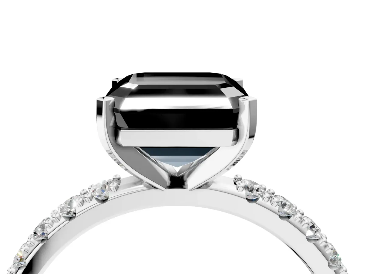 Fancy Black Asscher Cut Diamond Solitaire Pavé Band with Four-Prong Setting Silver