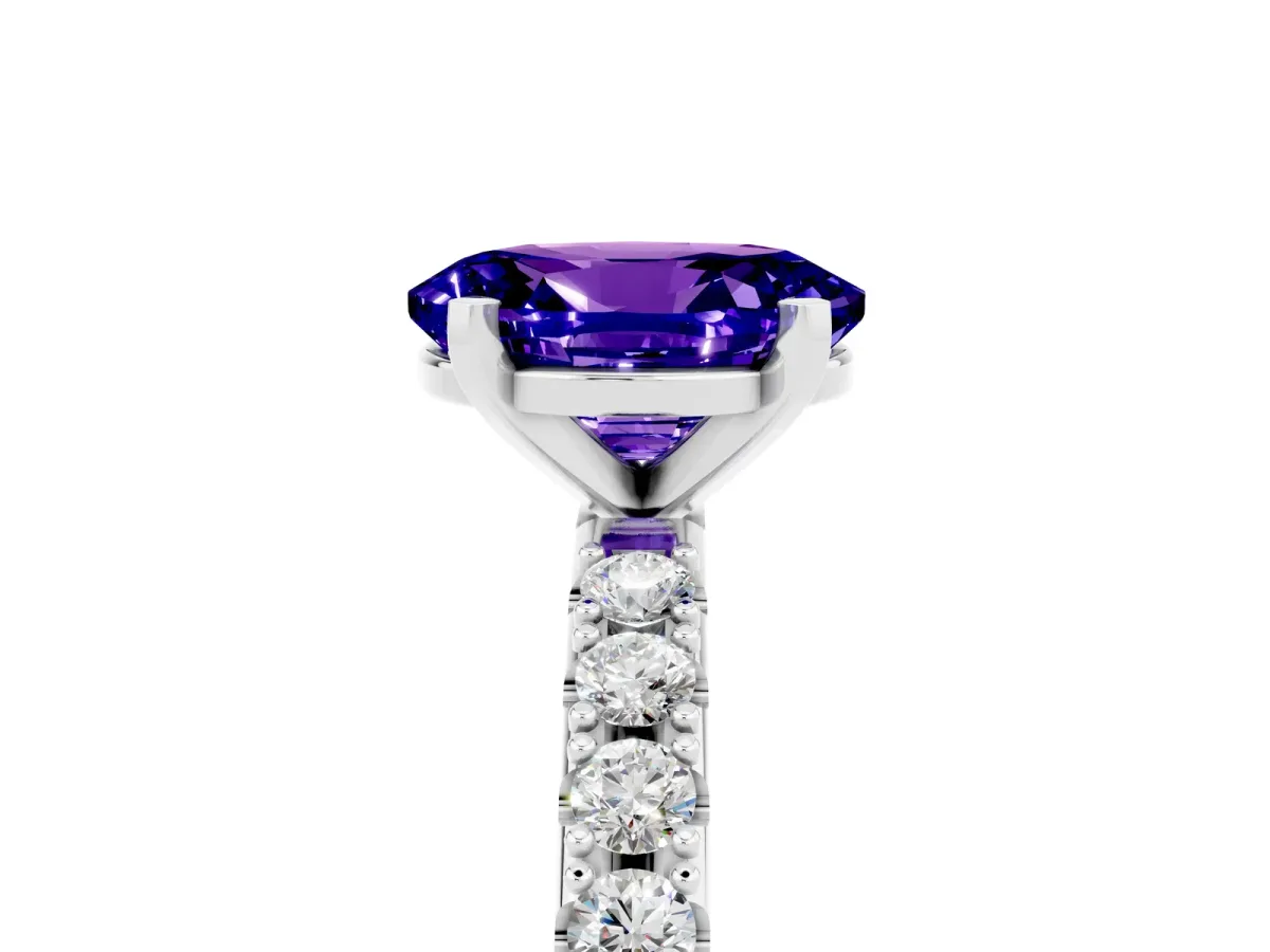 Oval Cut Tanzanite Solitaire Pavé Band with Four-Prong Setting Silver