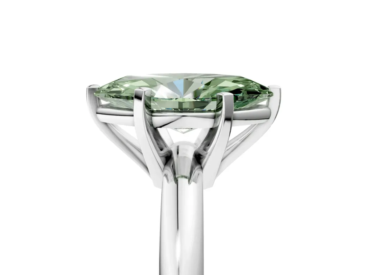 Fancy Green Marquise Cut Diamond Solitaire Engagement Ring with Round Band and Four-Prong Setting White gold