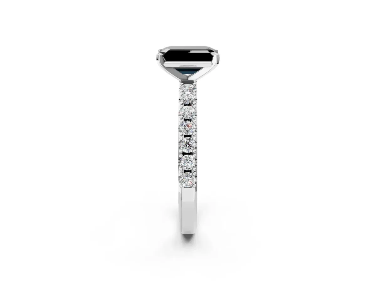 Fancy Black Emerald Cut Diamond Solitaire Pavé Band with Four-Prong Setting Silver