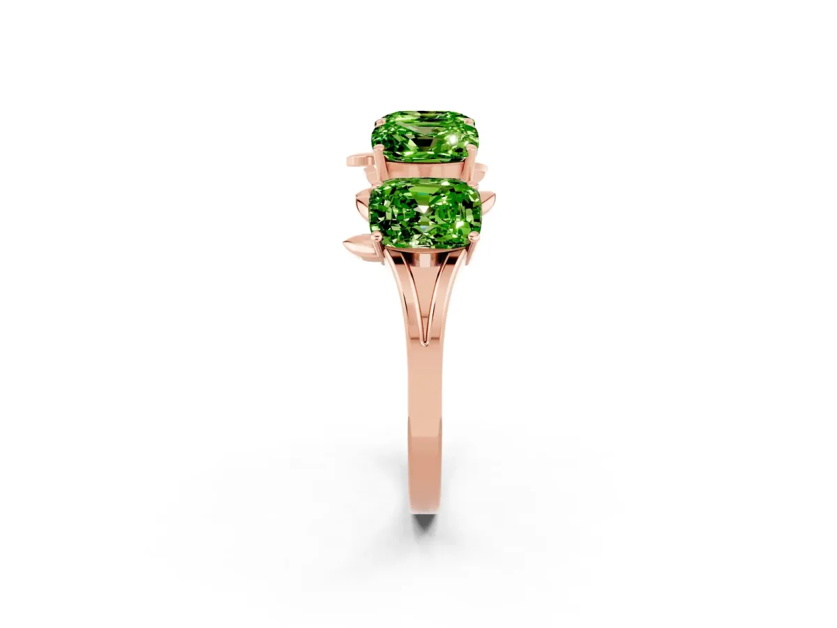 Four-Stone Elongated Cushion Peridot Band with Nature-Inspired Prong Setting Rose gold
