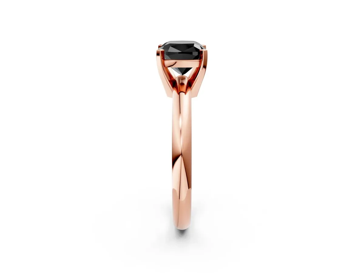 Fancy Black Cushion Cut Diamond Solitaire Engagement Ring with Round Band and Four-Prong Setting Rose gold