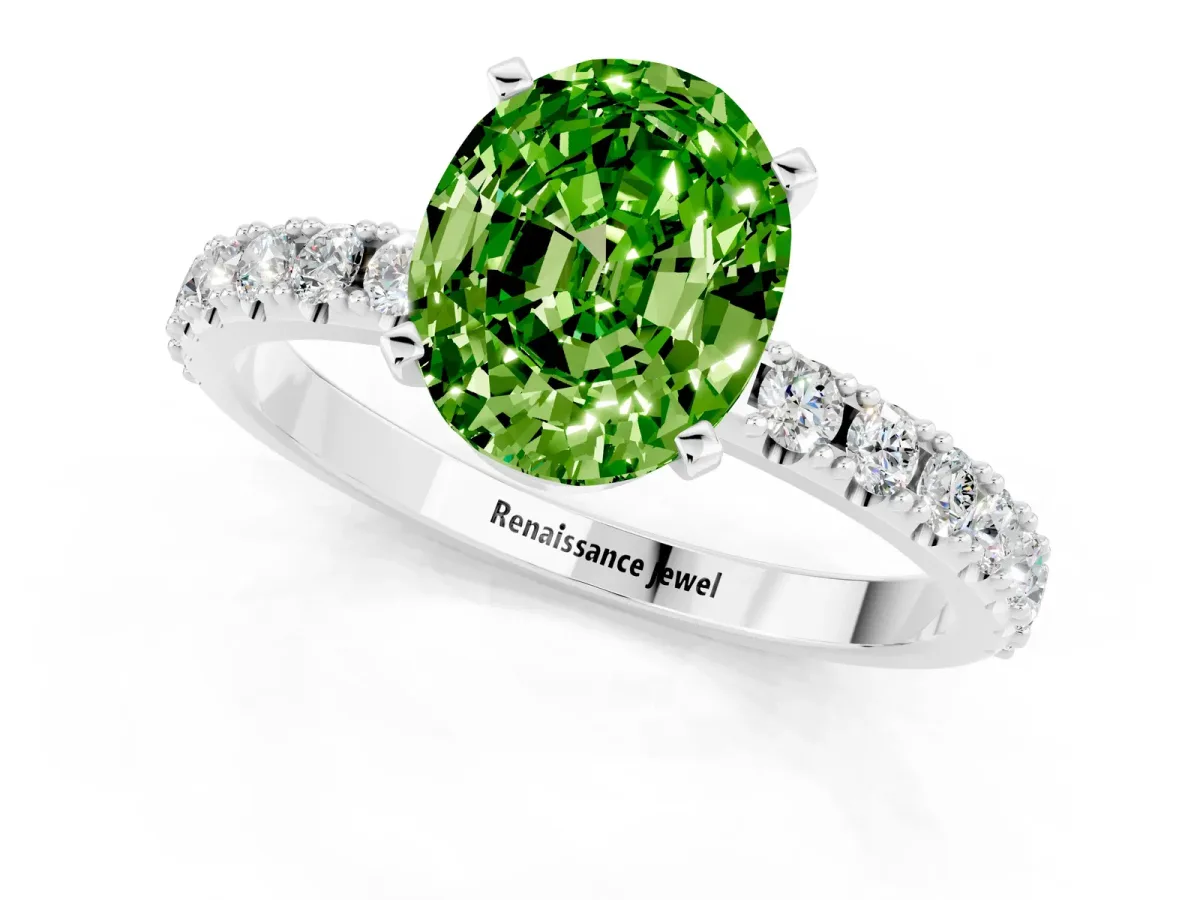 Oval Cut Peridot Solitaire Pavé Band with Four-Prong Setting Silver